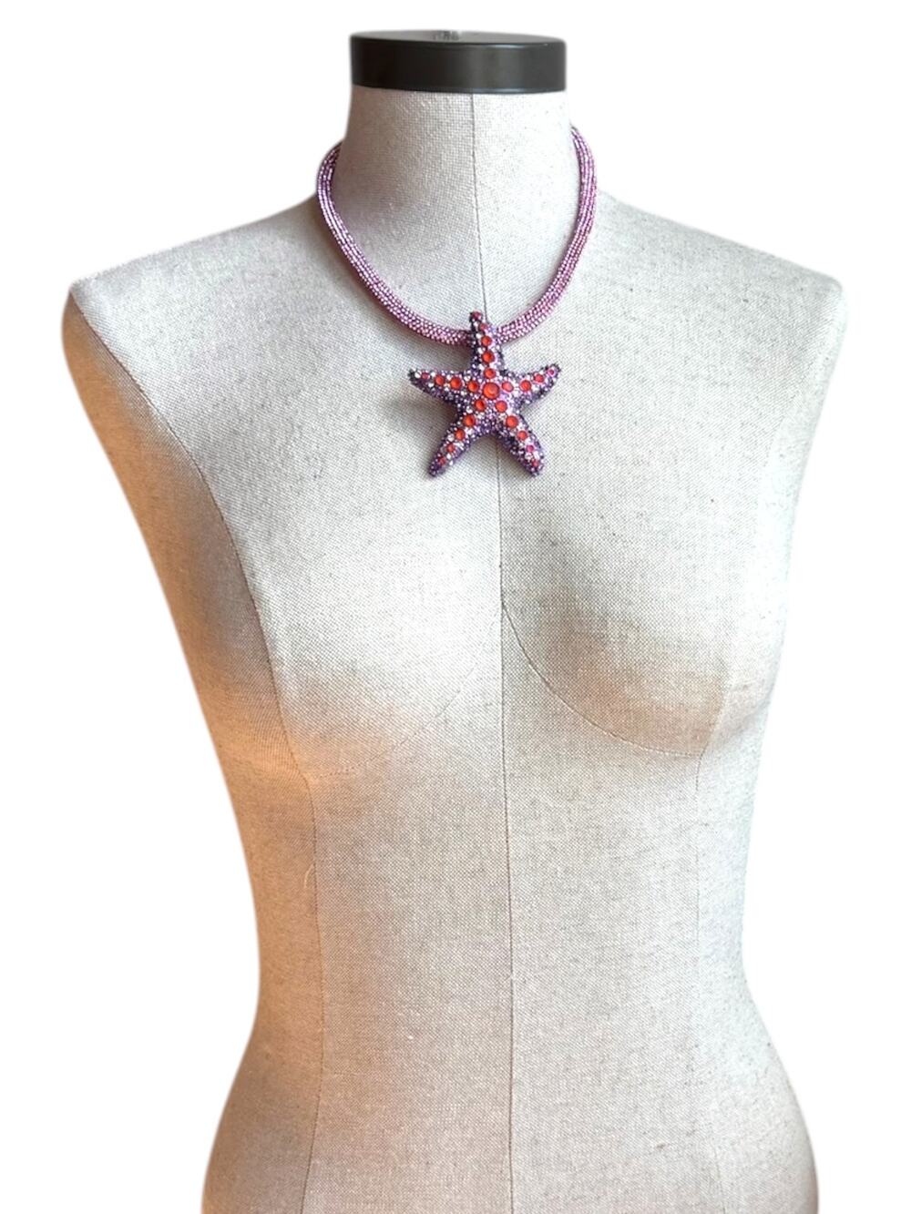 New Betsey Johnson Starfish Red Purple Crystal Pendant Cord Necklace Gold